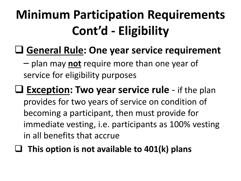 minimum participation requirements cont