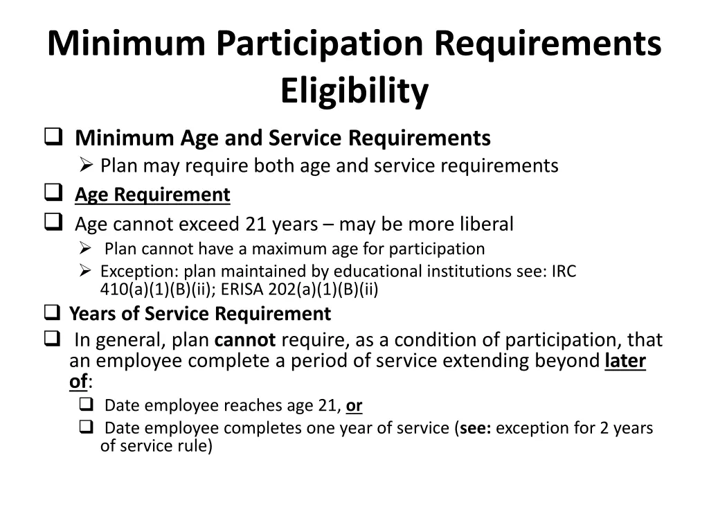 minimum participation requirements eligibility