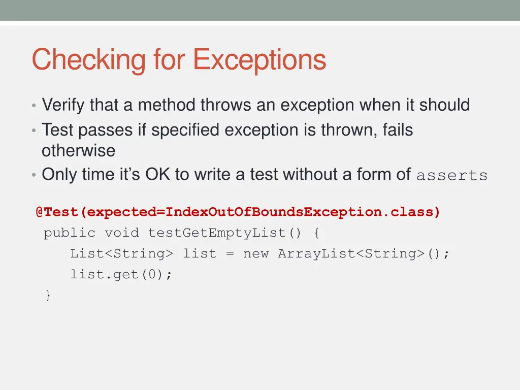 checking for exceptions