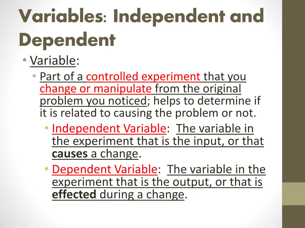 variables independent and dependent variable part