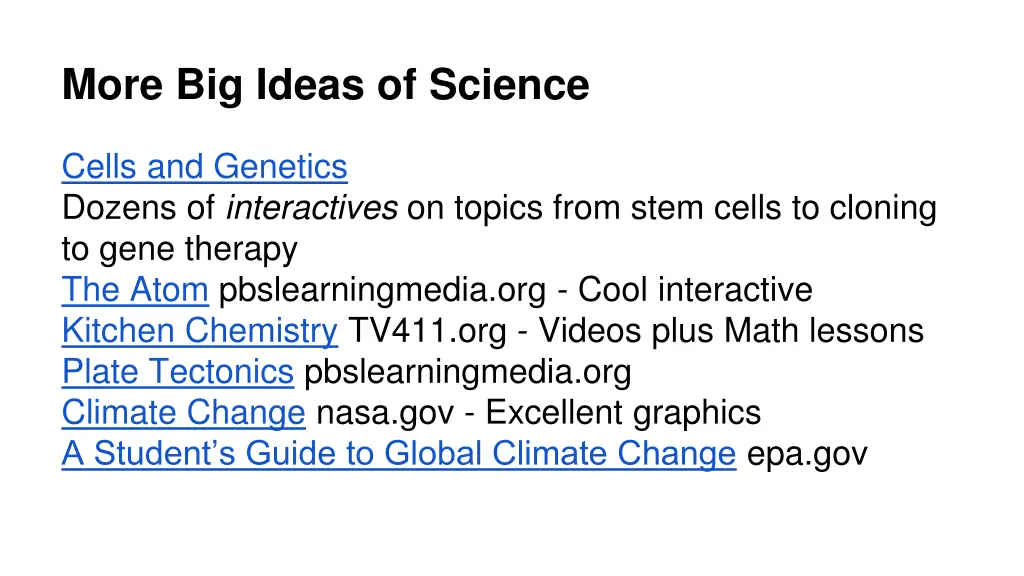 more big ideas of science