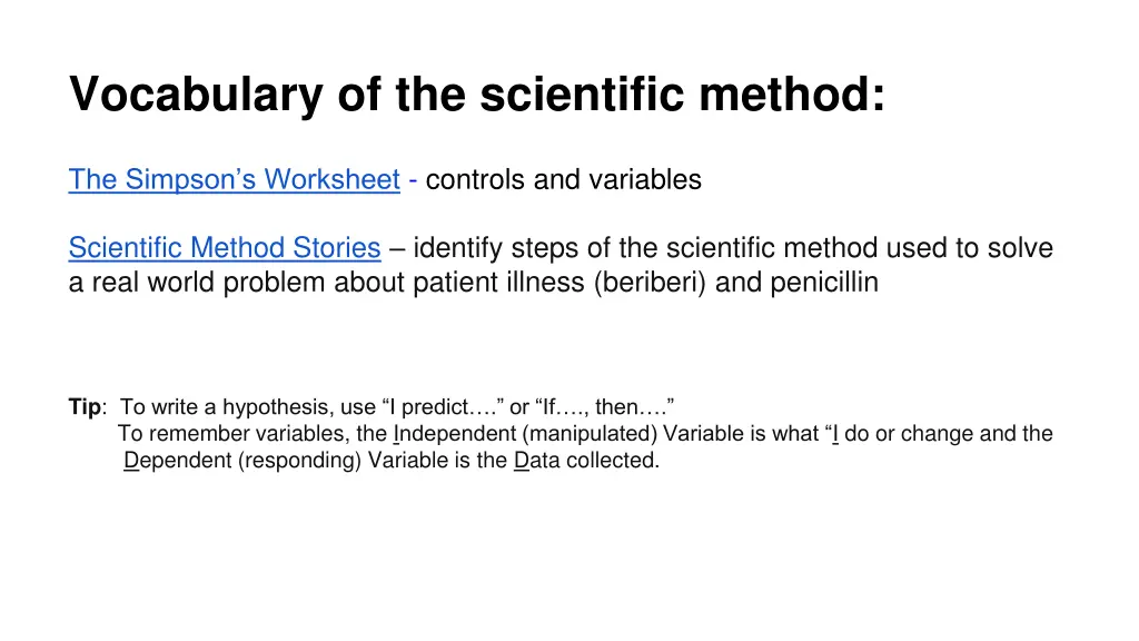 vocabulary of the scientific method
