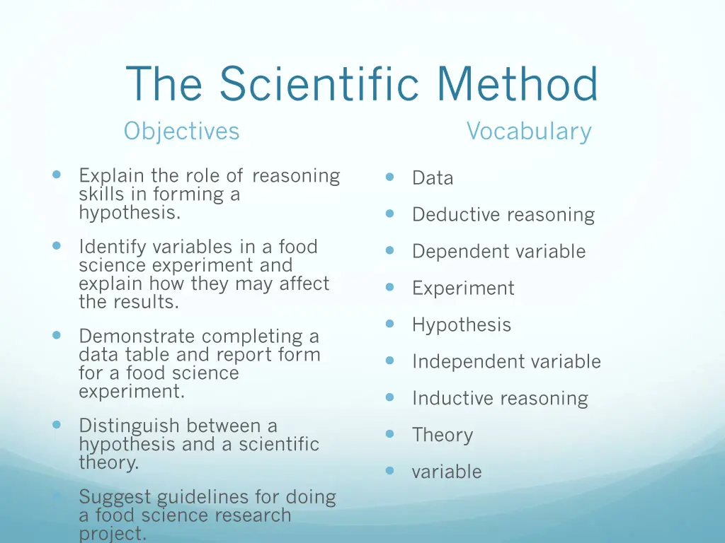 the scientific method objectives