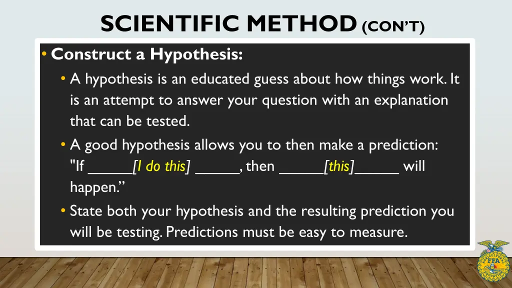 scientific method con t construct a hypothesis