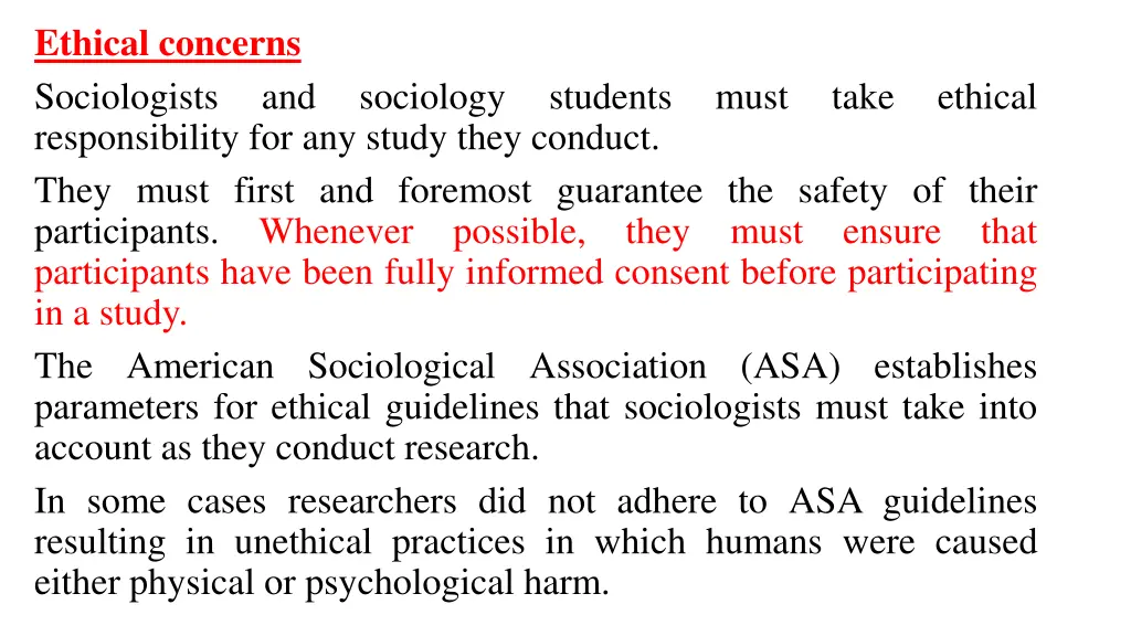 ethical concerns sociologists responsibility