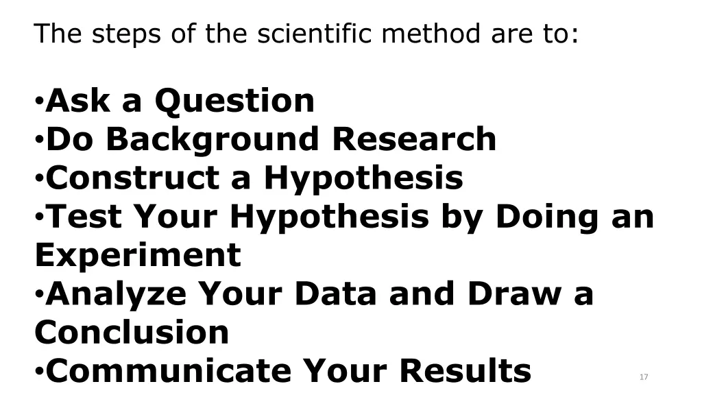 the steps of the scientific method are to