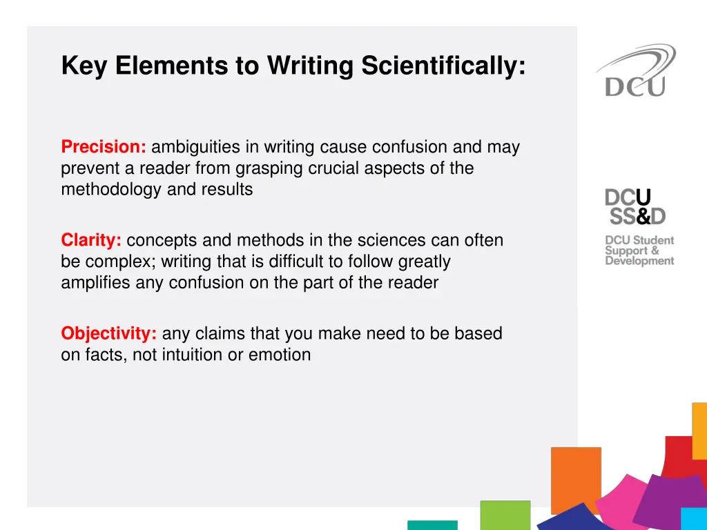 key elements to writing scientifically