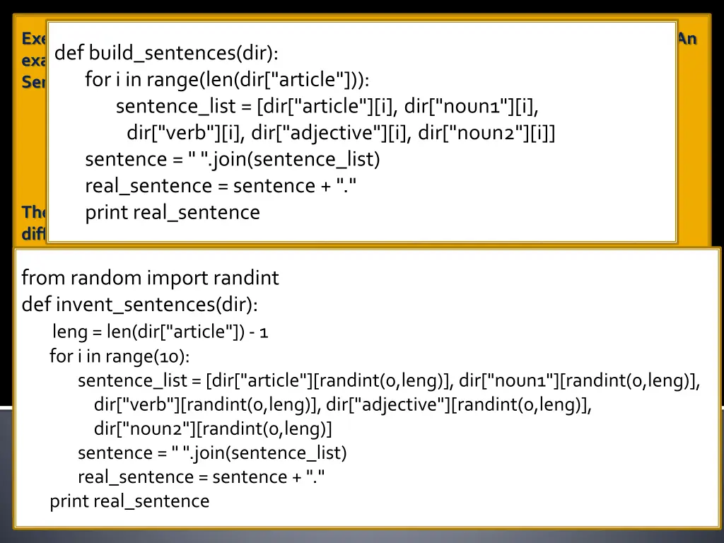 exercise 8 define a function build sentences that