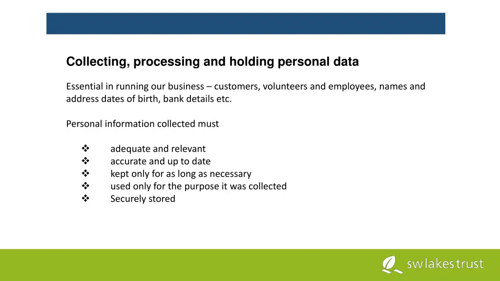collecting processing and holding personal data