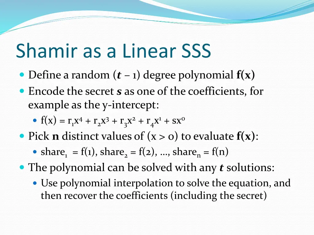 shamir as a linear sss