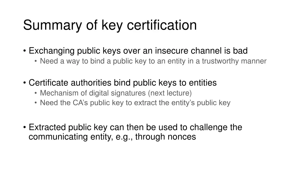 summary of key certification