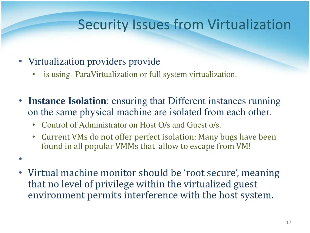 security issues from virtualization