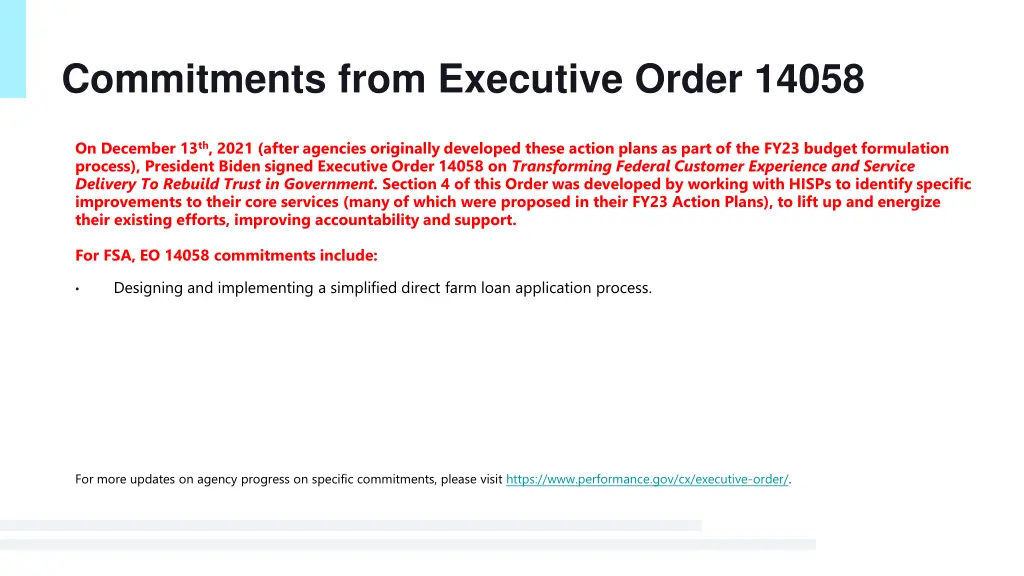 commitments from executive order 14058