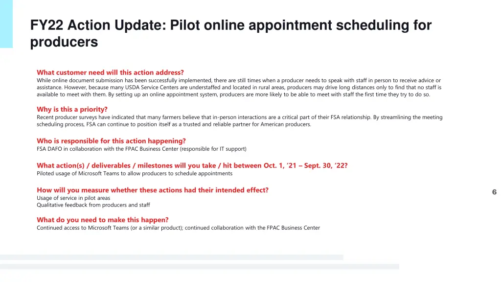 fy22 action update pilot online appointment