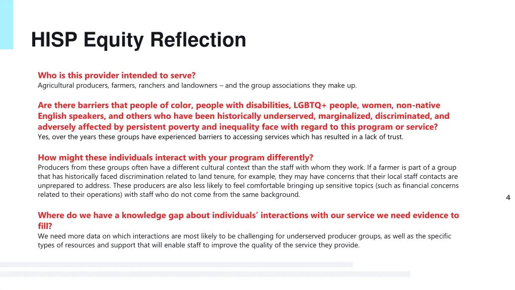 hisp equity reflection