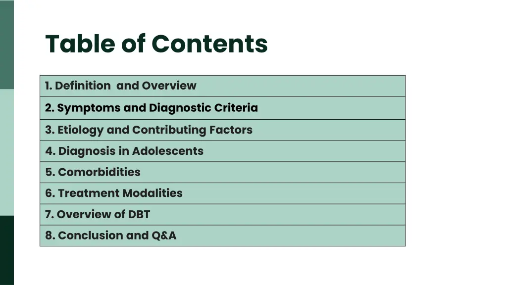 table of contents