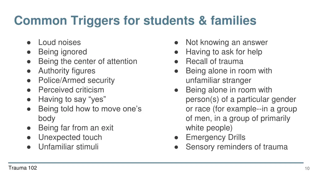 common triggers for students families