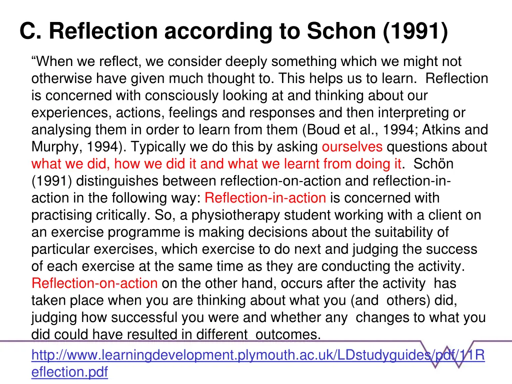c reflection according to schon 1991