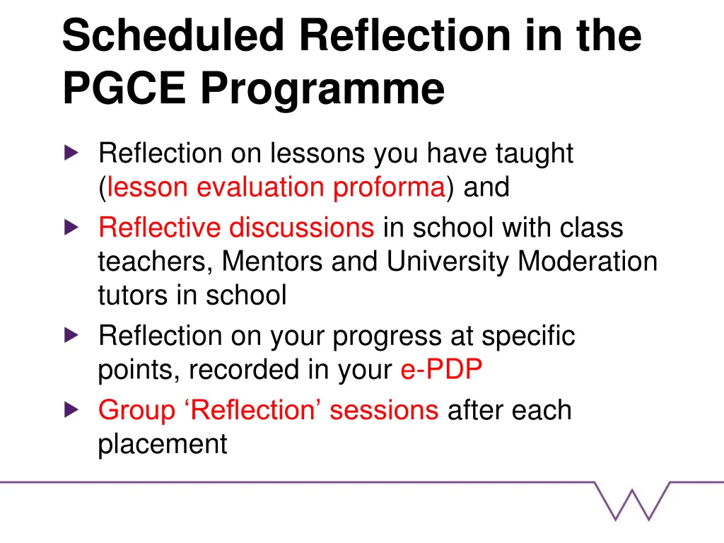 scheduled reflection in the pgce programme