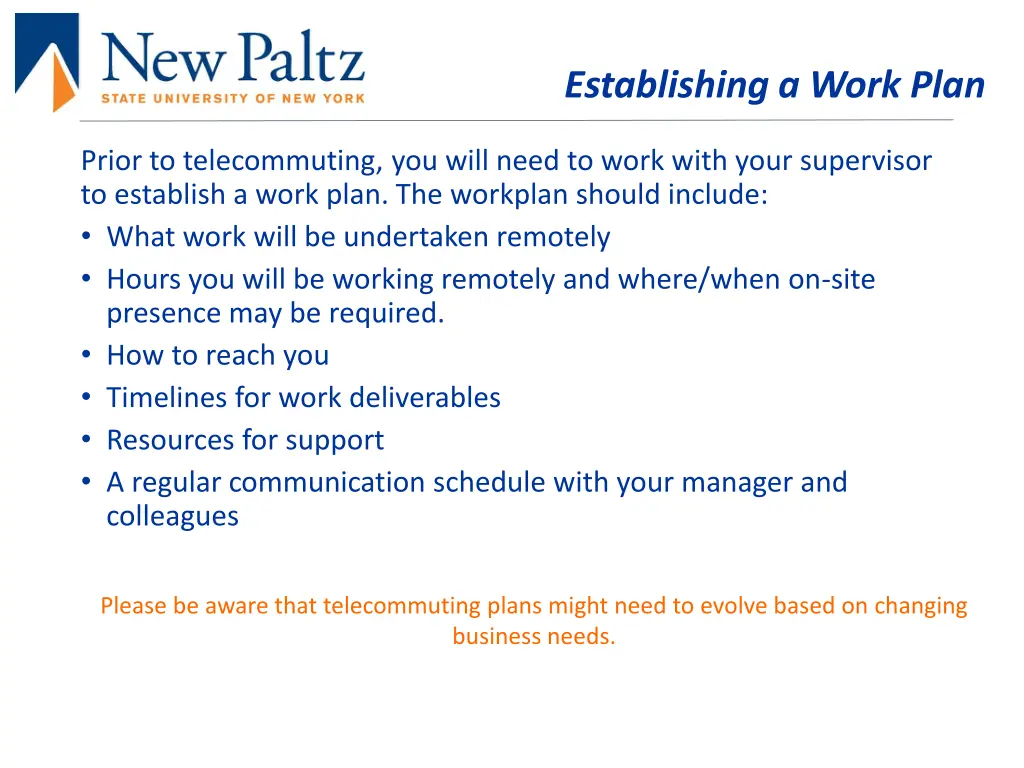 establishing a work plan