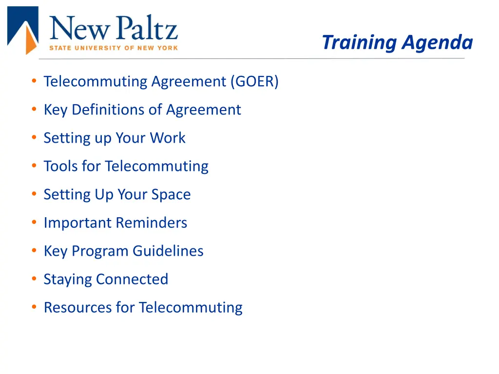 training agenda