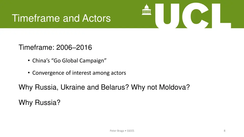 timeframe and actors