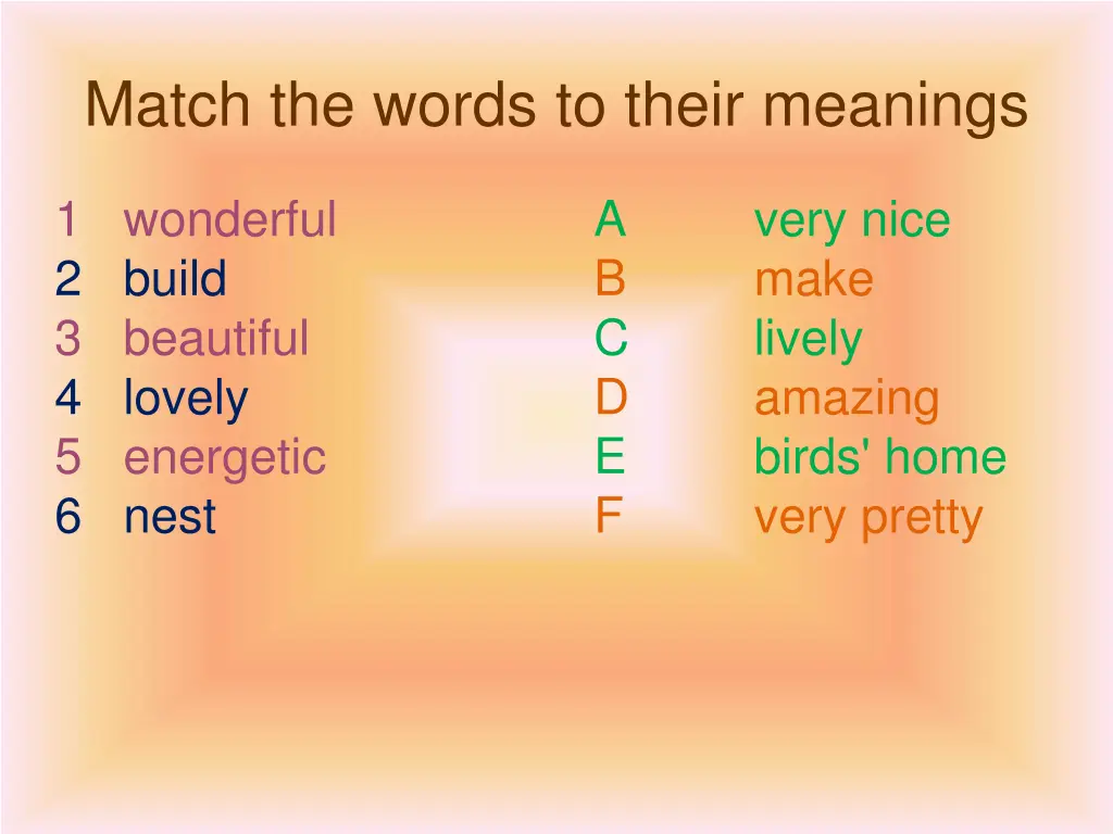 match the words to their meanings