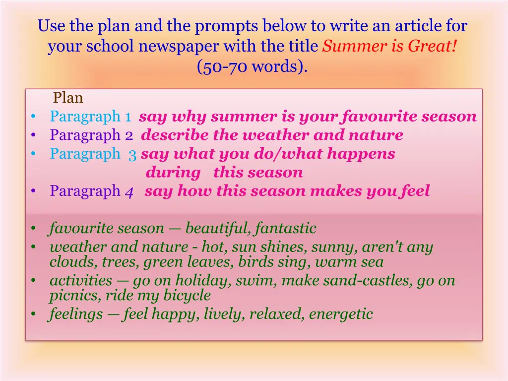 use the plan and the prompts below to write