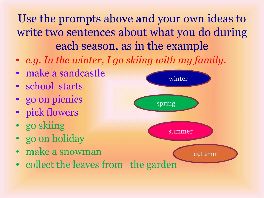 use the prompts above and your own ideas to write