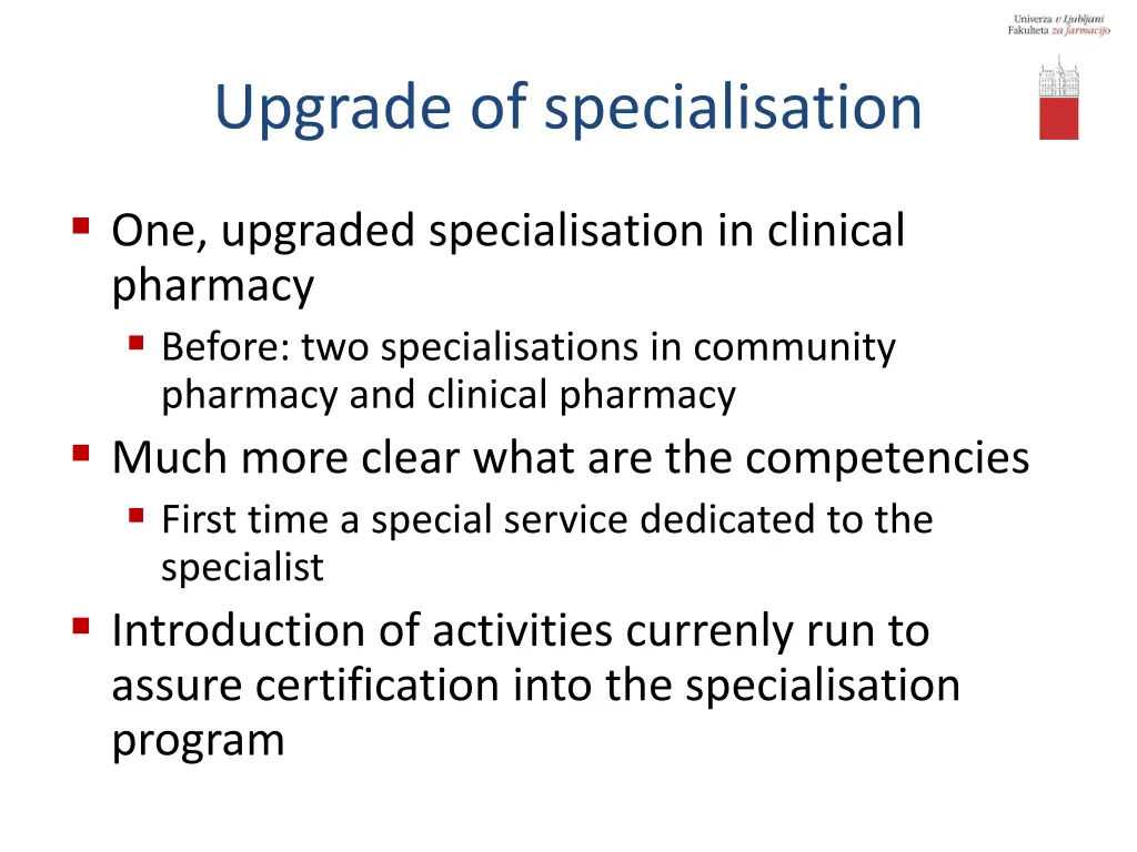 upgrade of specialisation