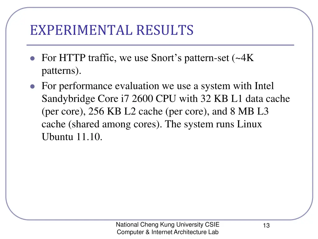 experimental results