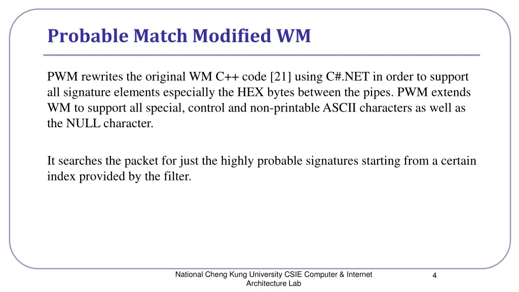 probable match modified wm