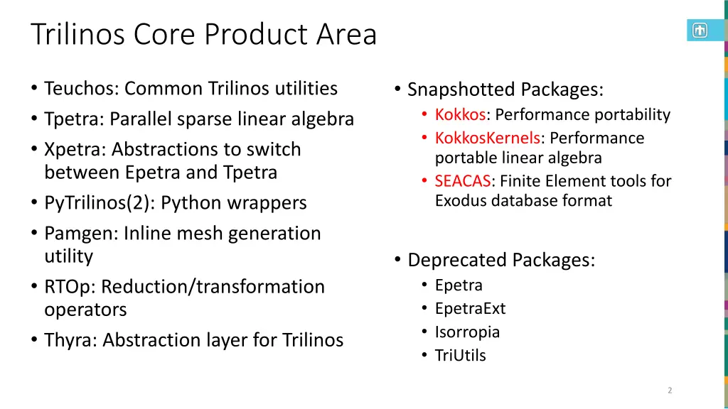trilinos core product area