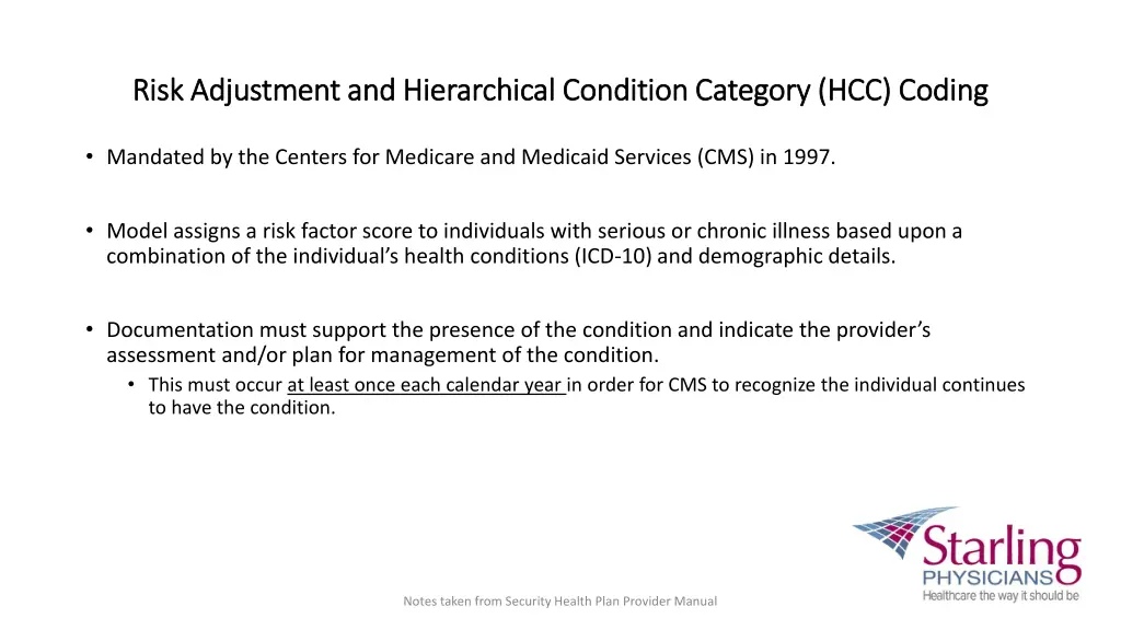 risk adjustment and hierarchical condition