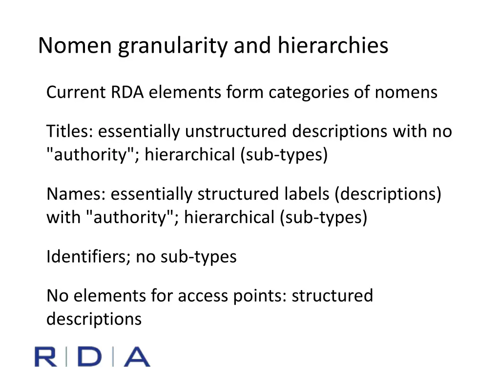 nomen granularity and hierarchies