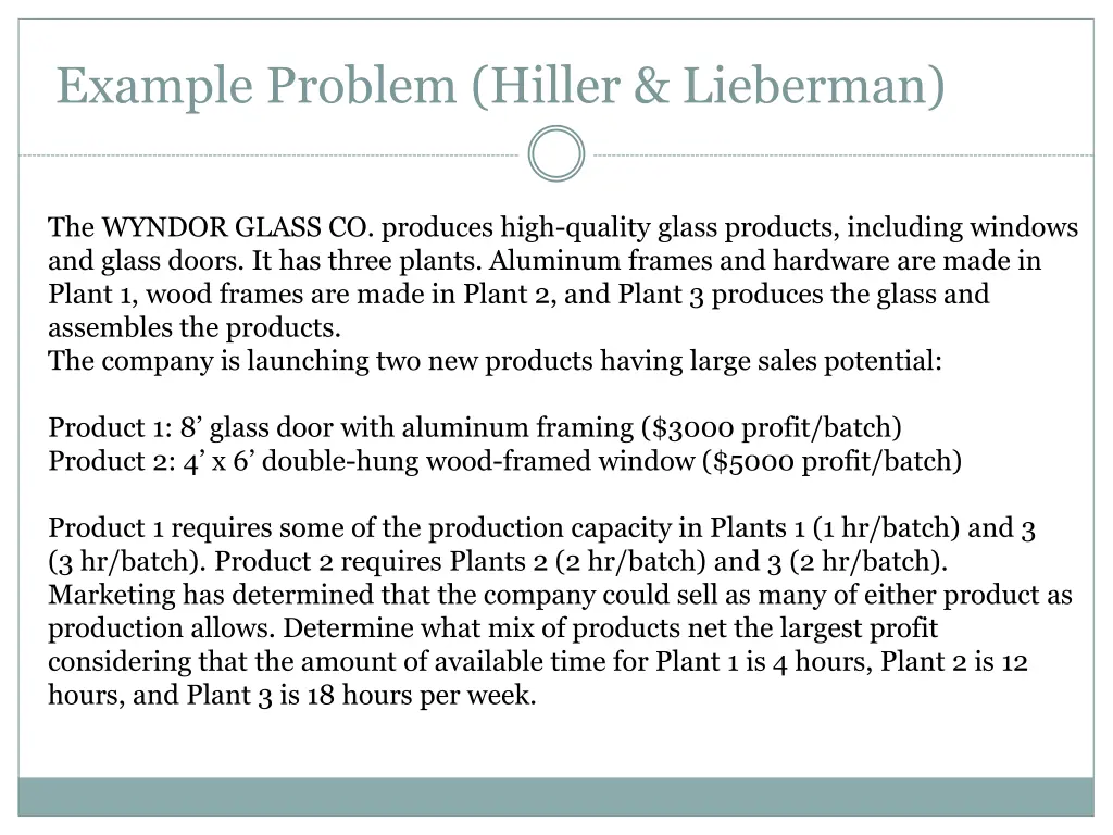 example problem hiller lieberman
