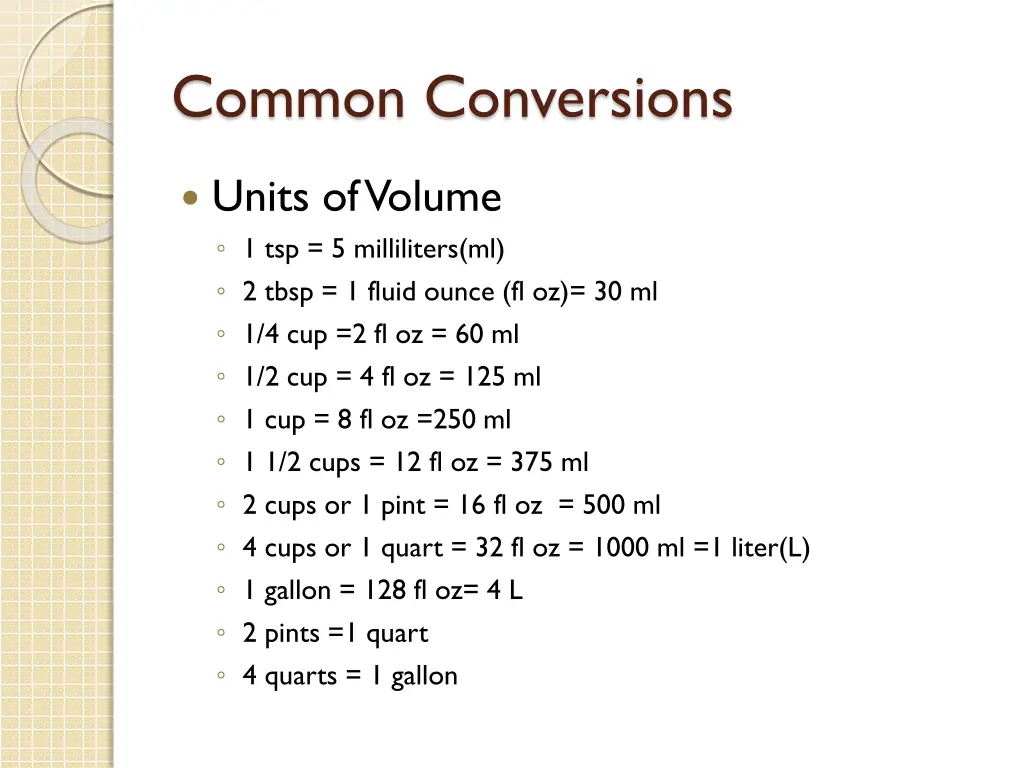 common conversions 1