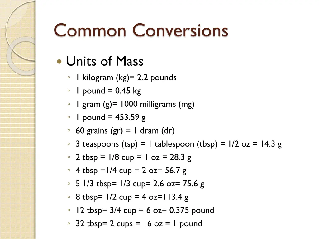 common conversions