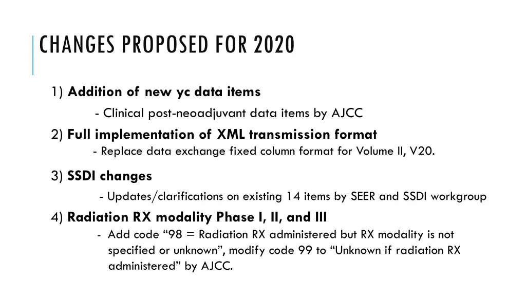 changes proposed for 2020