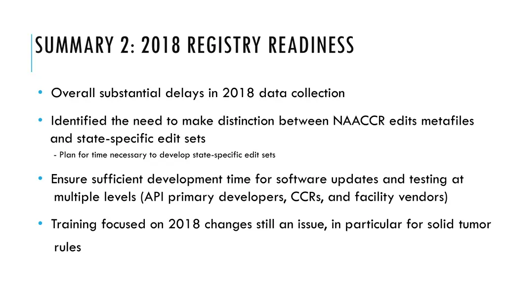 summary 2 2018 registry readiness