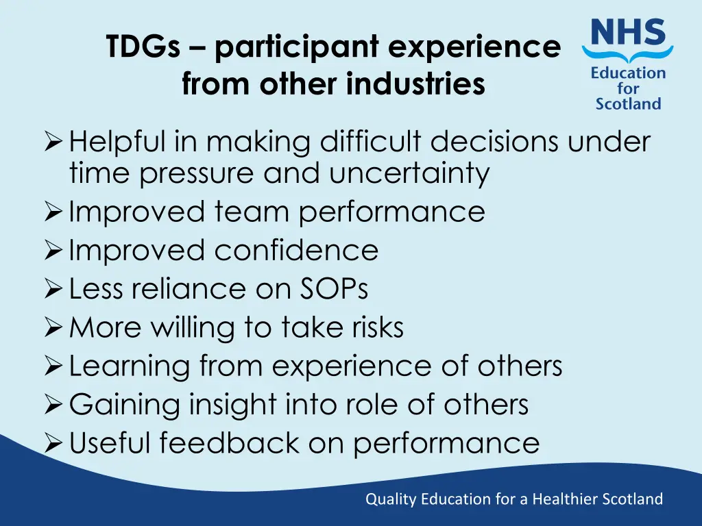 tdgs participant experience from other industries