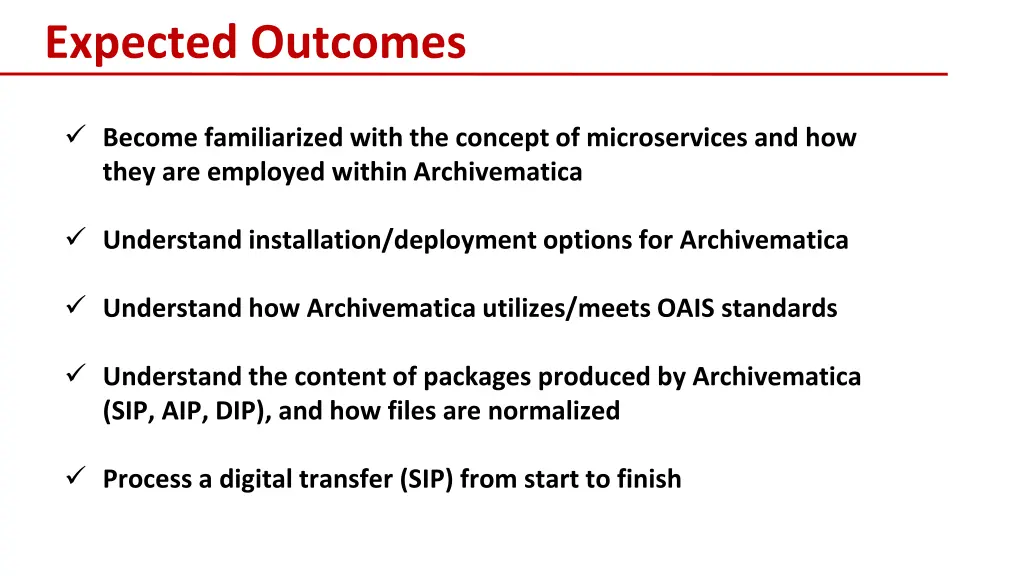 expected outcomes