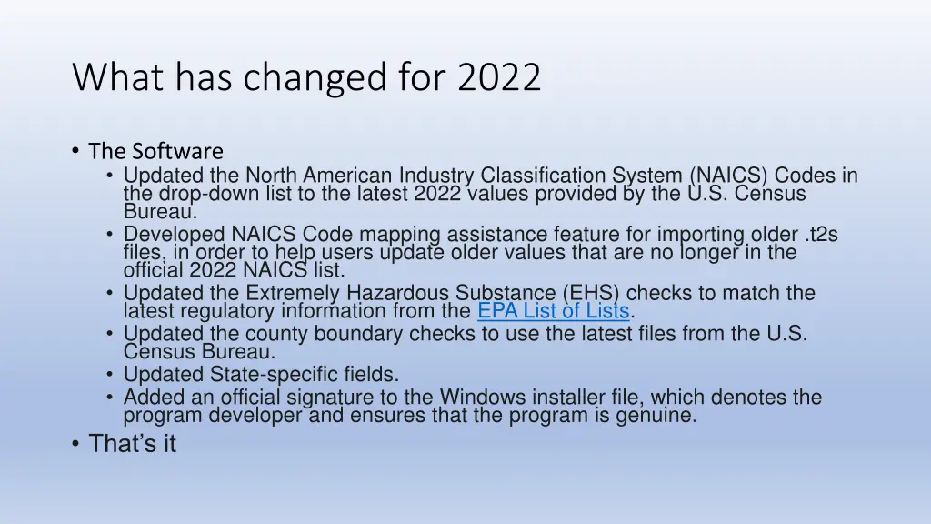 what has changed for 2022