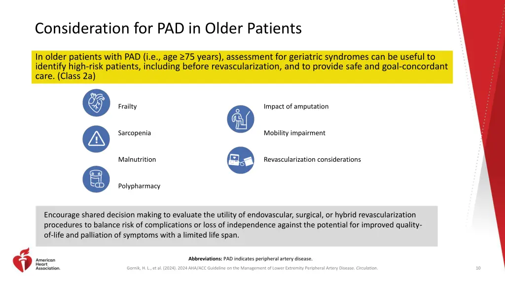 consideration for pad in older patients