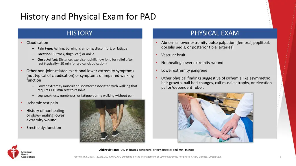 history and physical exam for pad