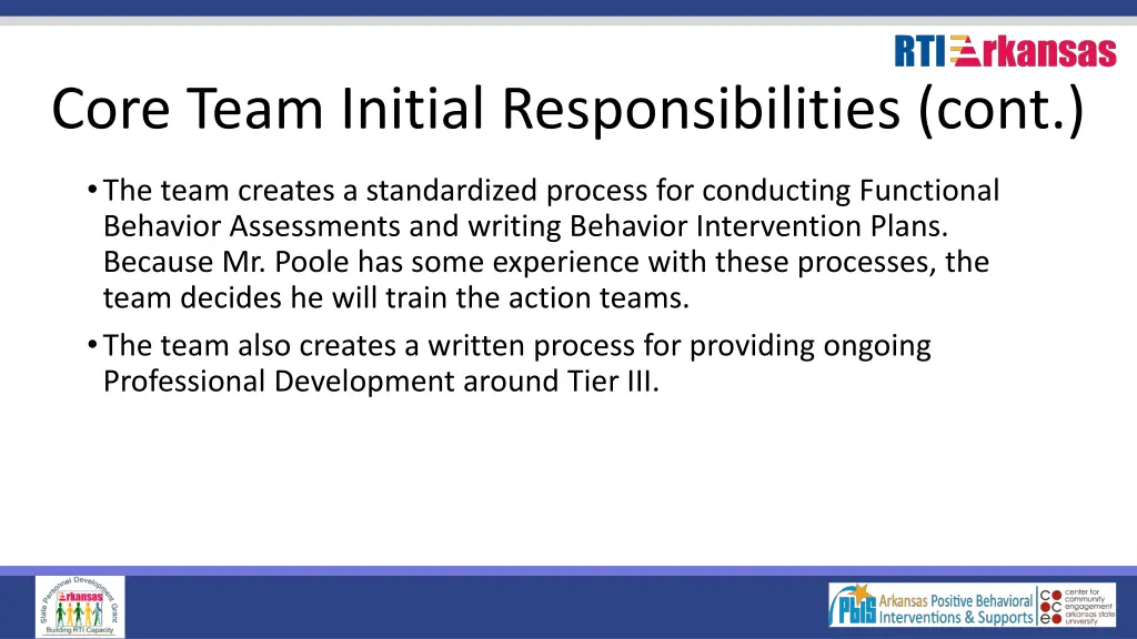 core team initial responsibilities cont