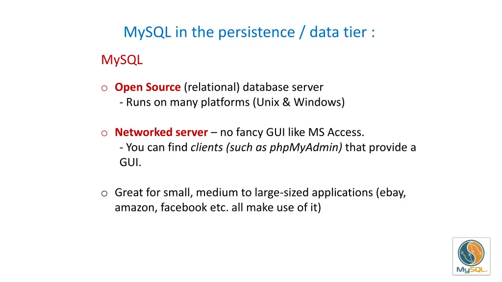 mysql in the persistence data tier