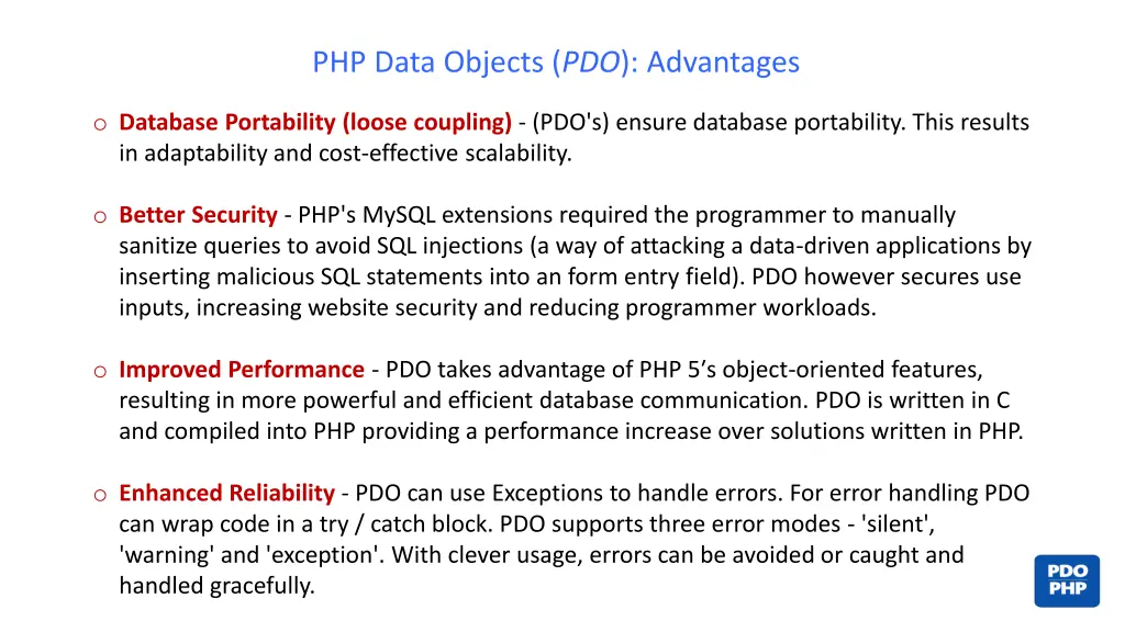 php data objects pdo advantages