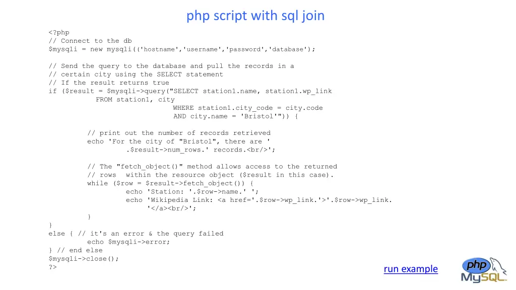 php script with sql join