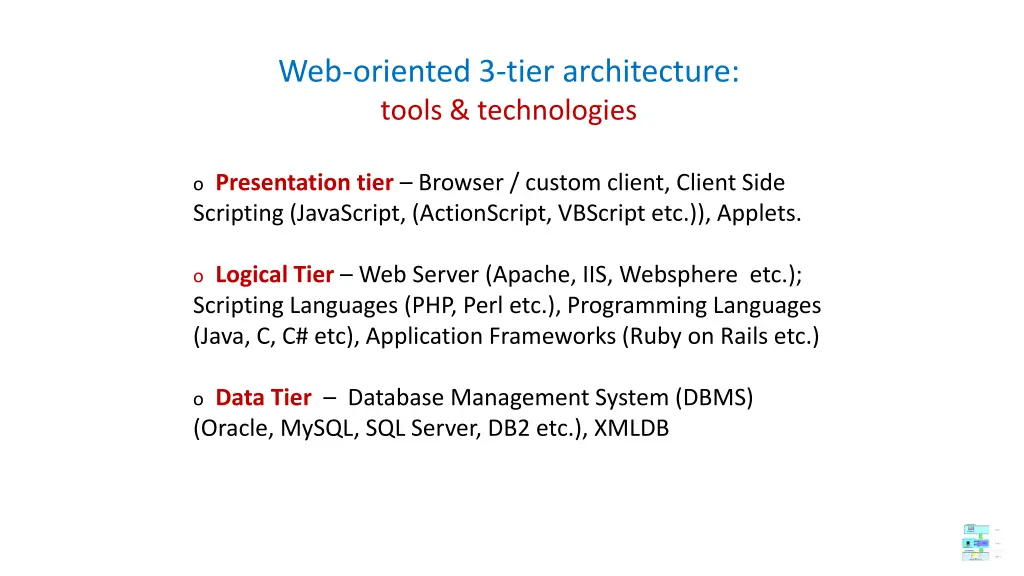web oriented 3 tier architecture tools